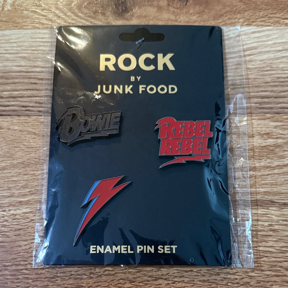 Junk Food Clothing Enamel Pin Set with Black and Gold Accents